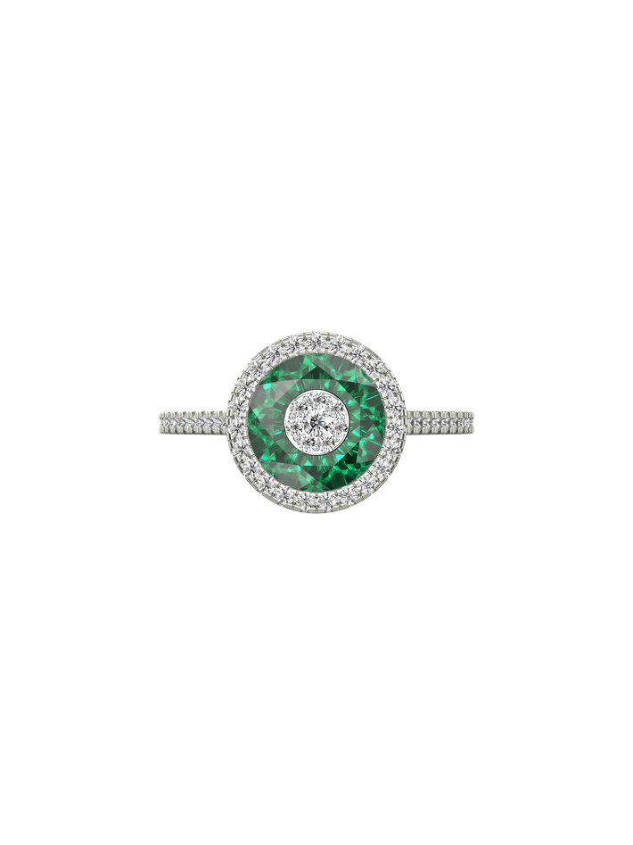 One collection 7mm fusion emerald diamond halo ring