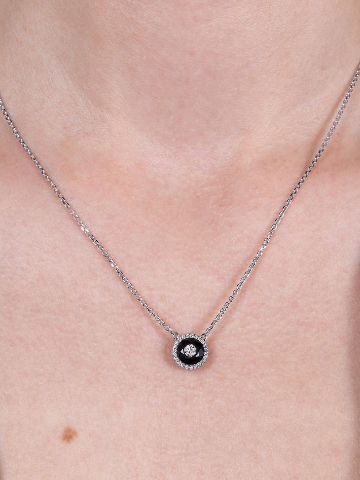 One collection 10mm black onyx diamond halo pendant