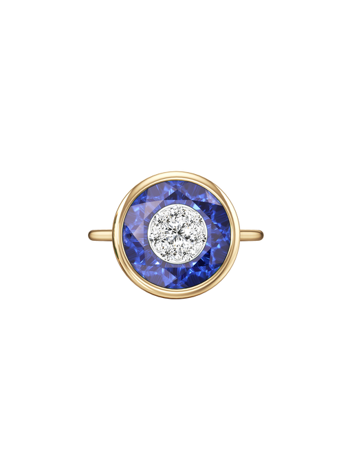 One collection 10mm fusion sapphire ring with yellow gold bezel  photo