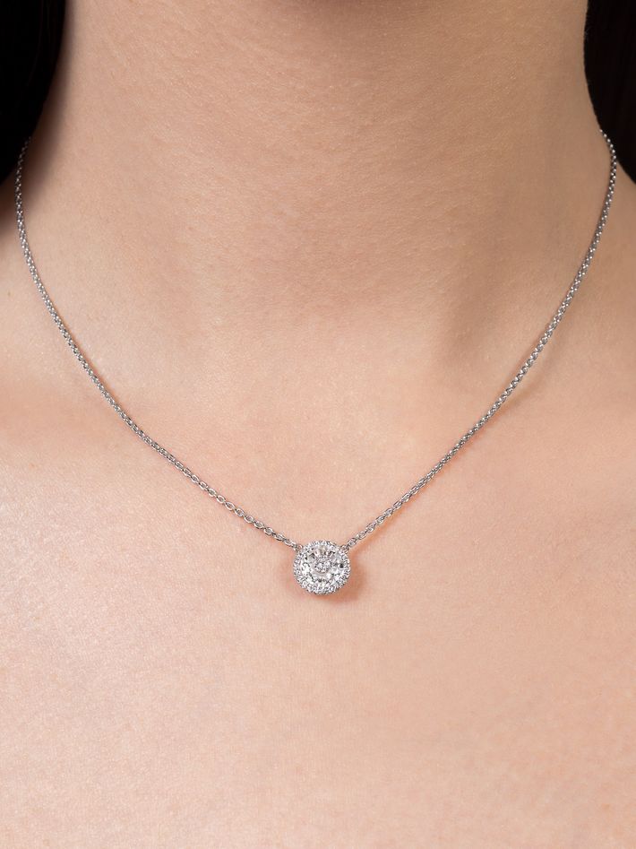 One collection 7mm white quartz diamond halo pendant