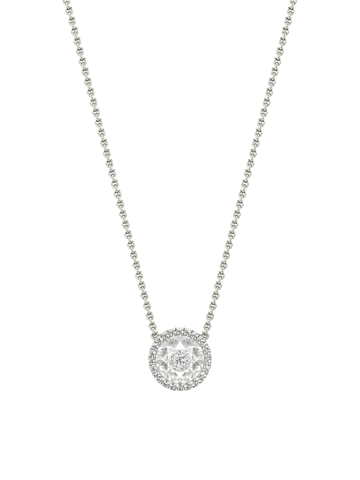One collection 7mm white quartz diamond halo pendant photo