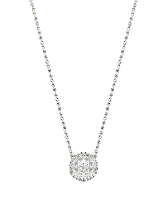 One collection 7mm white quartz diamond halo pendant