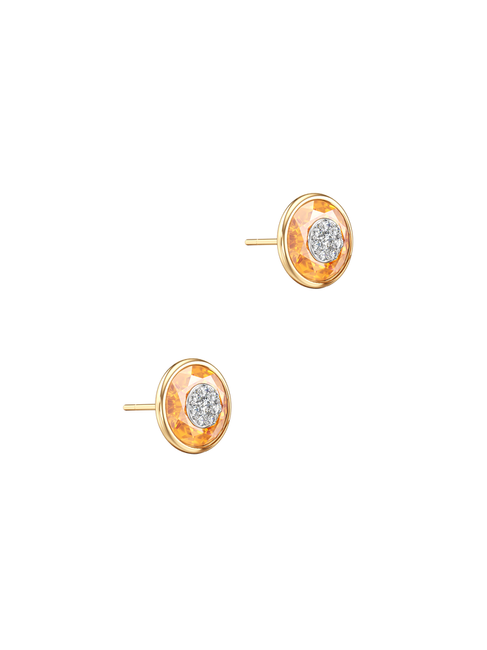 One collection 10mm citrine stud earrings with yellow gold bezel 