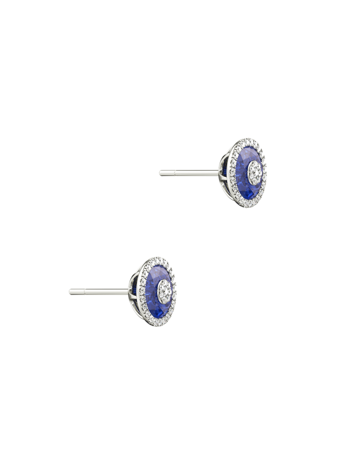 One collection 7mm fusion sapphire diamond halo studs