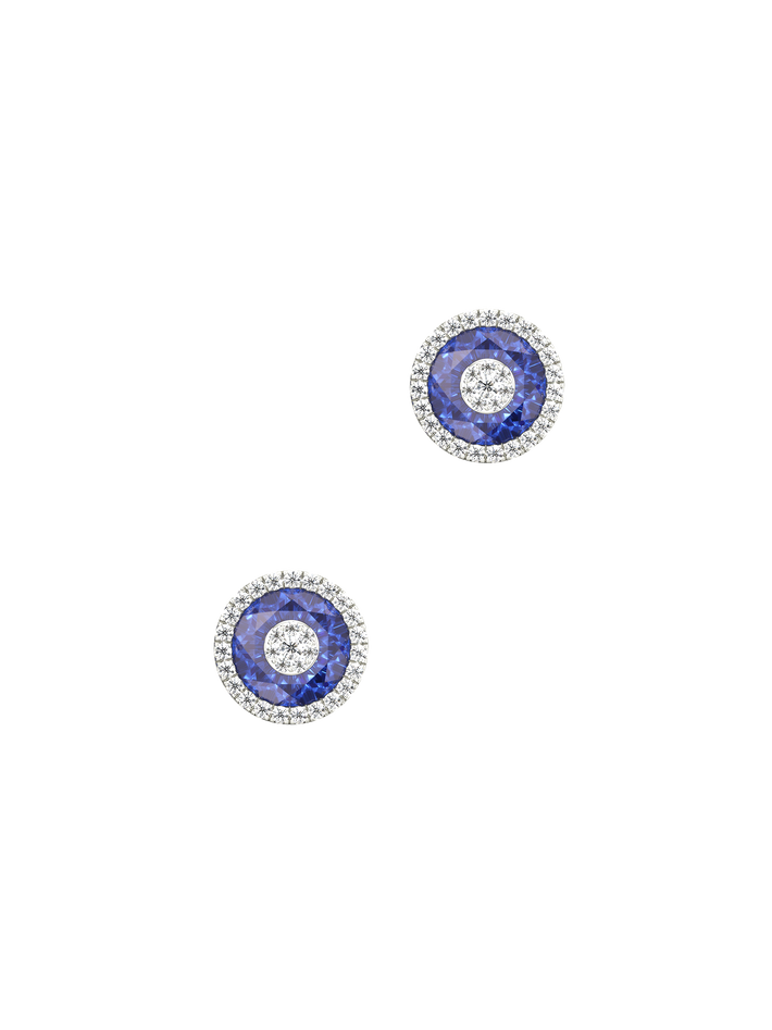 One collection 7mm fusion sapphire diamond halo studs