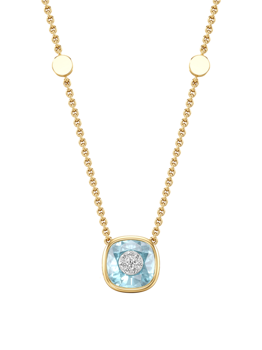 One collection 10mm cushion shape blue topaz pendant with yellow gold bezel  photo