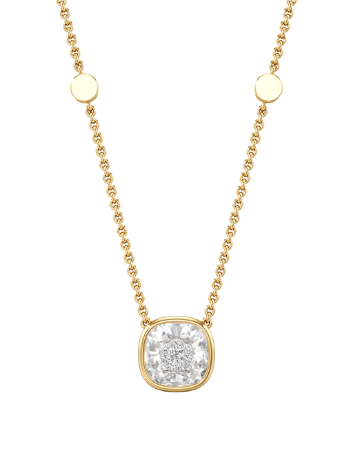 One collection 10mm cushion shape white quartz pendant with yellow gold bezel  photo