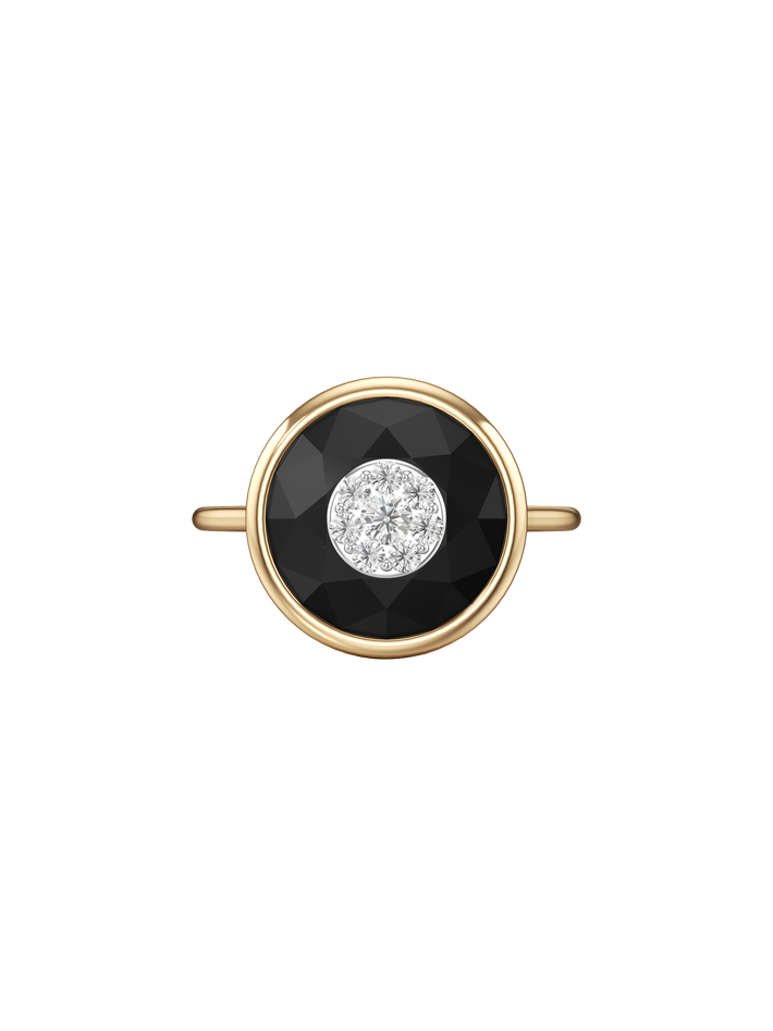 One collection 10mm black onyx ring with yellow gold bezel 