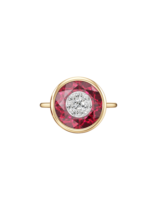 One collection 10mm fusion ruby ring with yellow gold bezel  photo