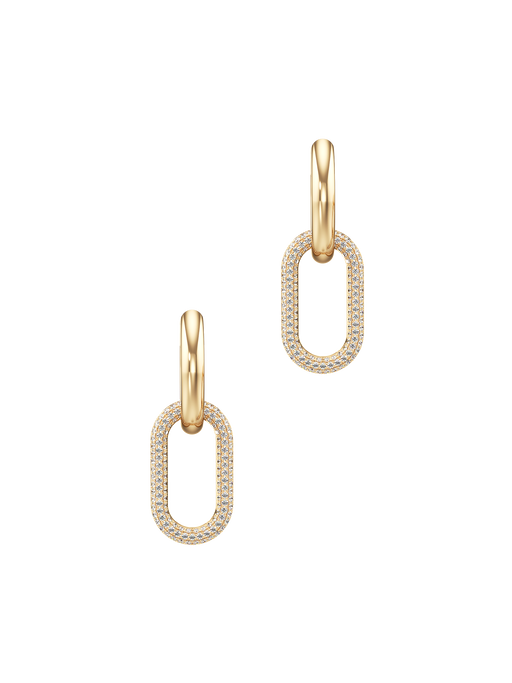 Connect collection gold and diamond pave link earrings in yellow gold  photo