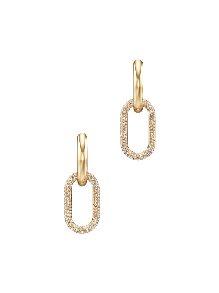 Connect collection gold and diamond pave link earrings in yellow gold 