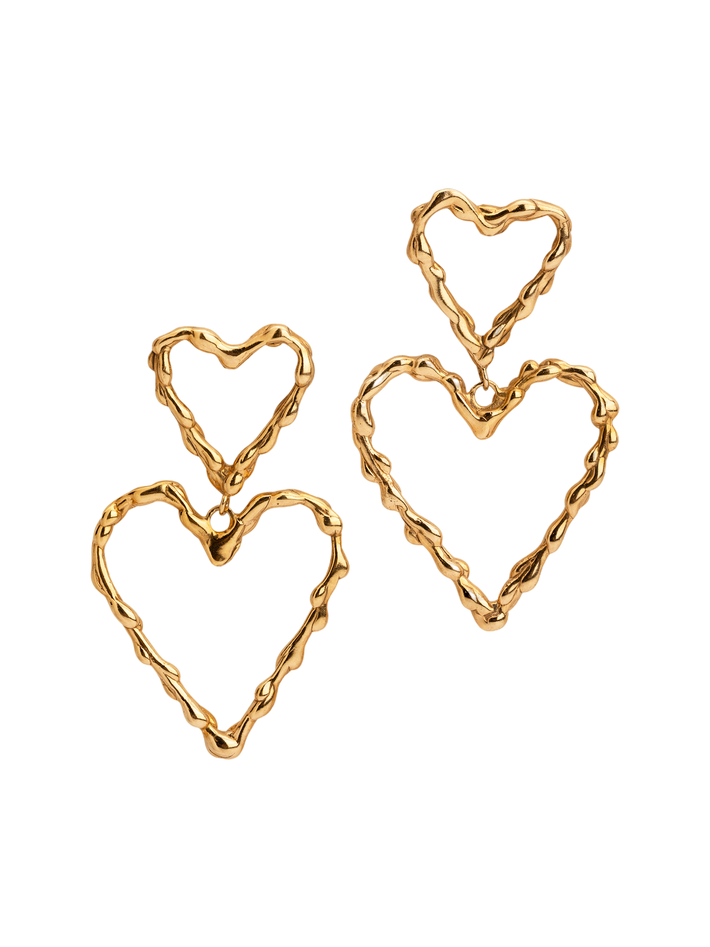 Double melted heart studs gold