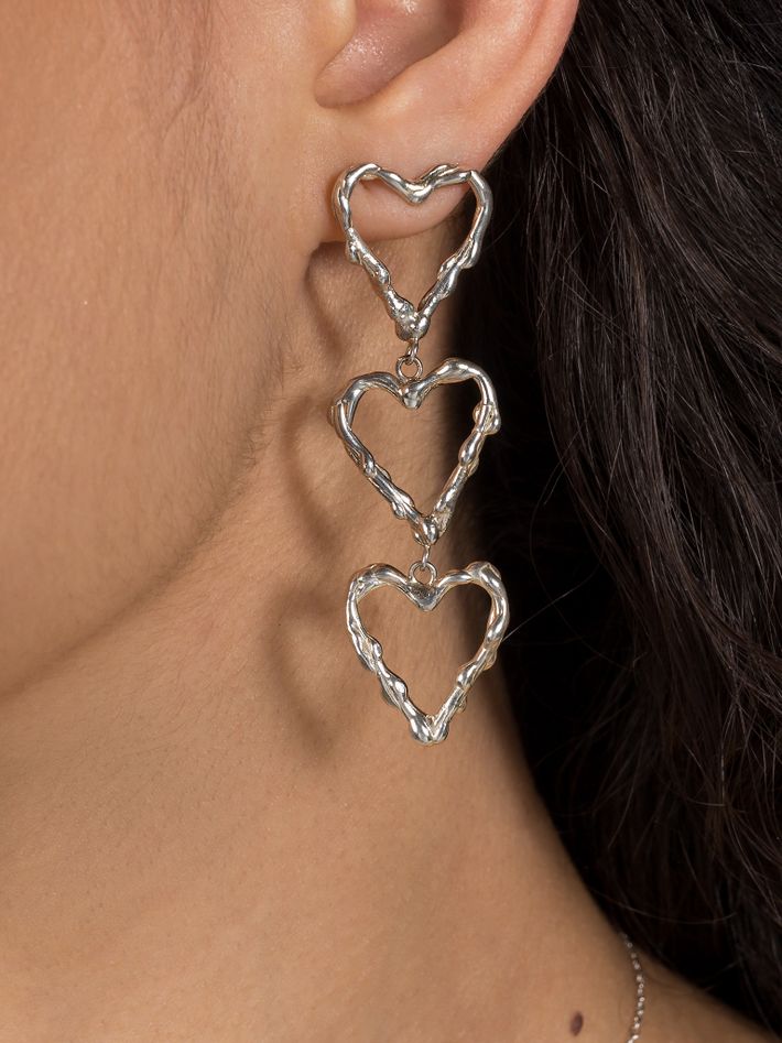 Triple melted heart studs silver