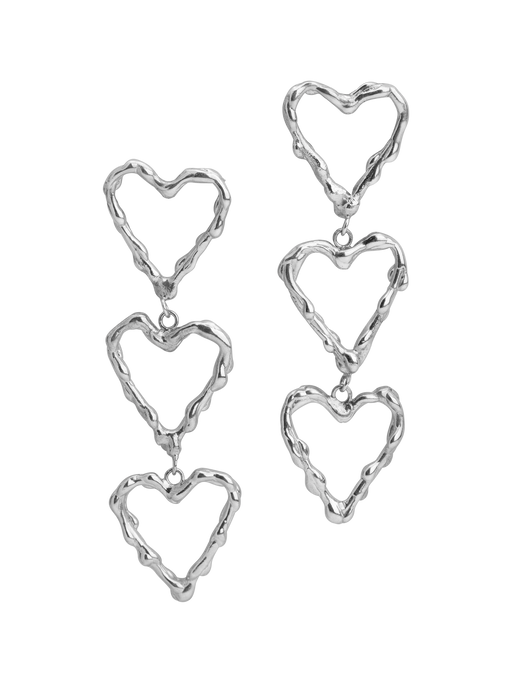 Triple melted heart studs silver photo