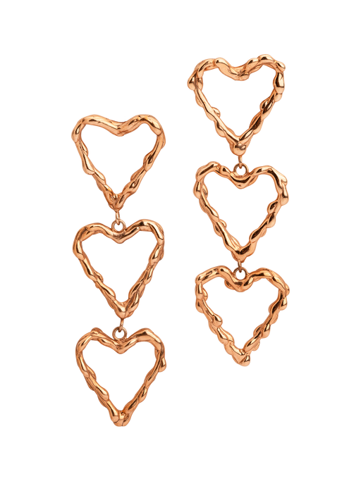 Triple melted heart studs rose gold photo