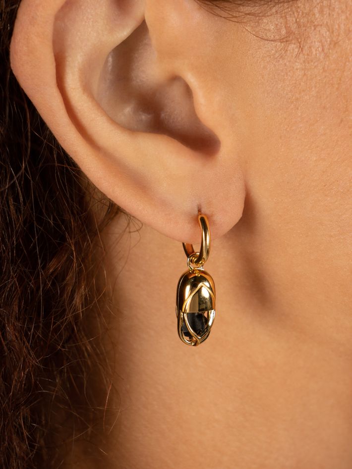 Mini capsule crystal hoop earring 18kt yellow gold
