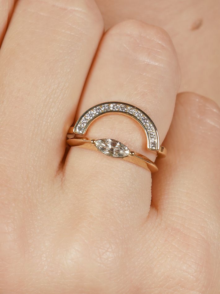 Petite rainbow ring with diamonds
