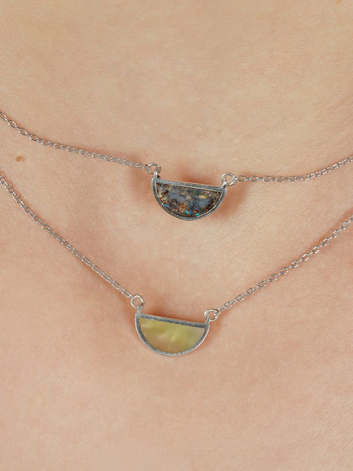 One half matrix boulder opal pendant necklace