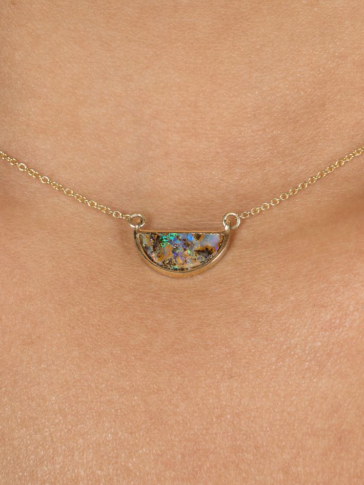 One half matrix boulder opal pendant necklace