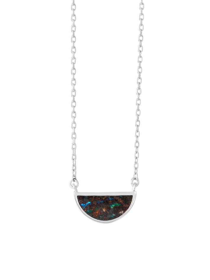 One half matrix boulder opal pendant necklace