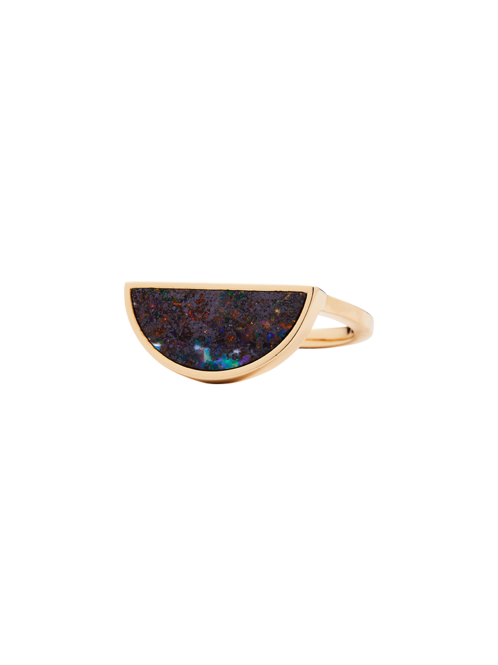 One half matrix boulder opal ring