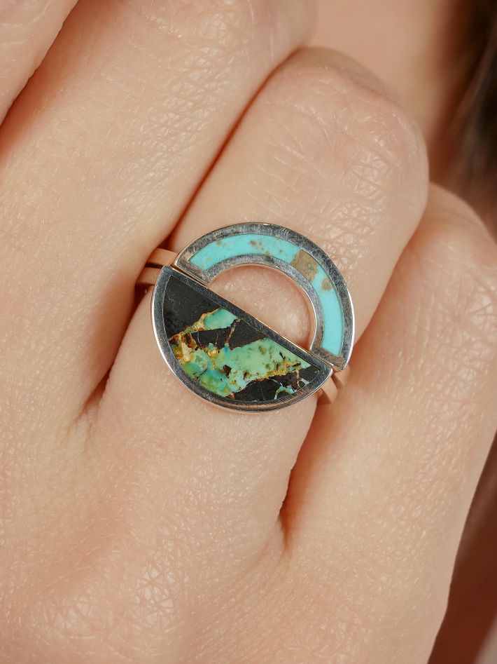 One half blackjack turquoise ring