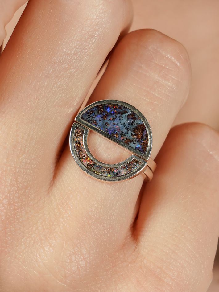Rainbow matrix boulder opal ring