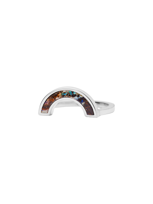 Rainbow matrix boulder opal ring photo