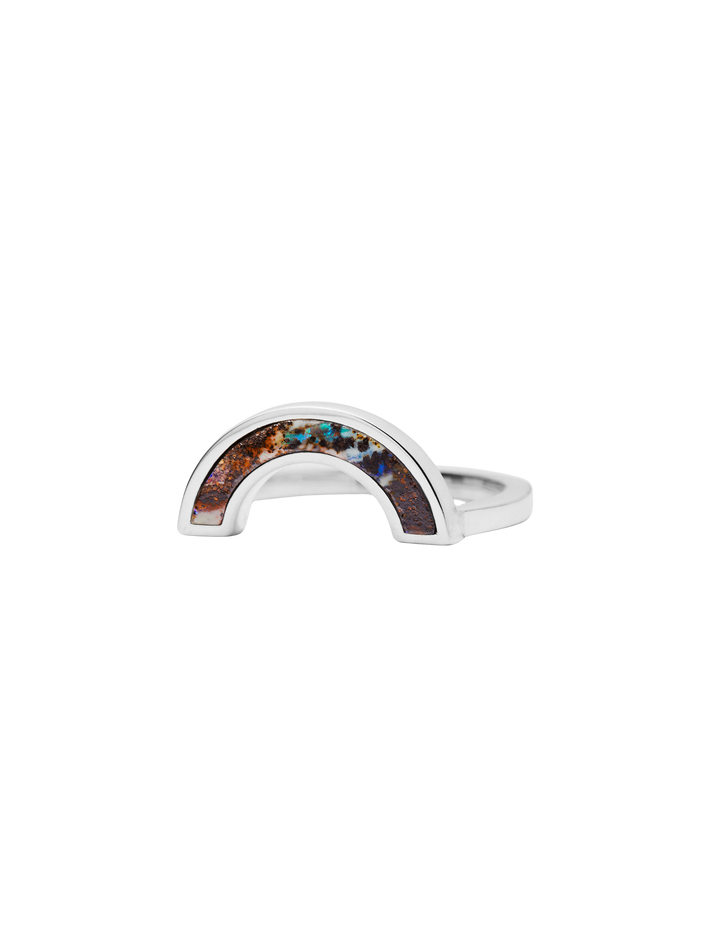 Rainbow matrix boulder opal ring