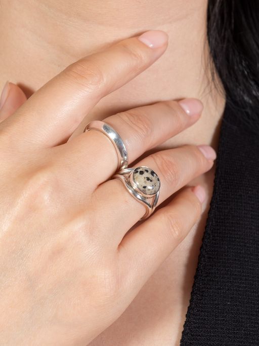 Wave dalmatian jasper ring by Casey Perez Finematter