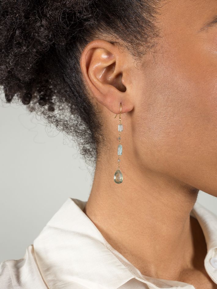Aquamarine and apatite gold earrings