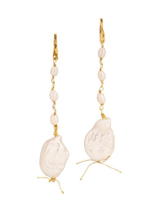 Mermaid's breakfast baroque pearls 18ct yellow gold earrings photo