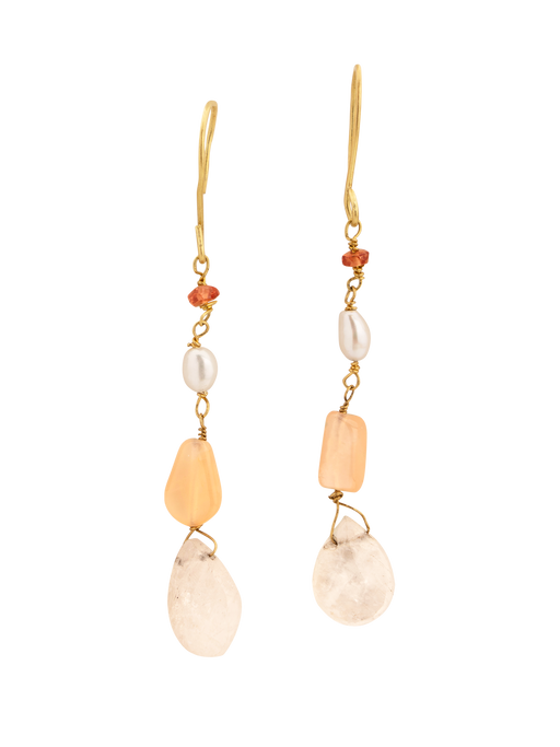 Peachy earrings with orange sapphire and peach moonstone photo