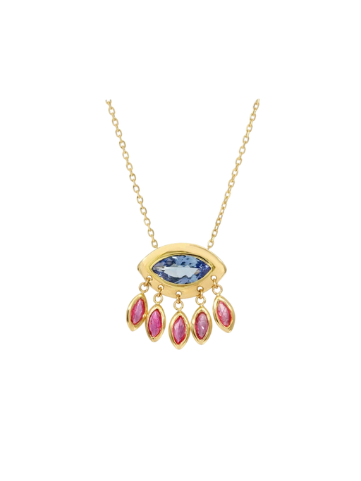 Evil Eye Gold Necklace in Tanzanite and Ruby photo