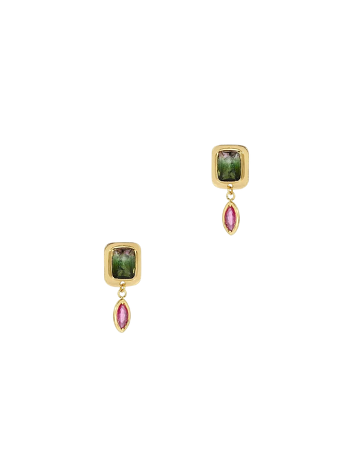Tiny Raindrop Earrings in Watermelon Tourmaline photo