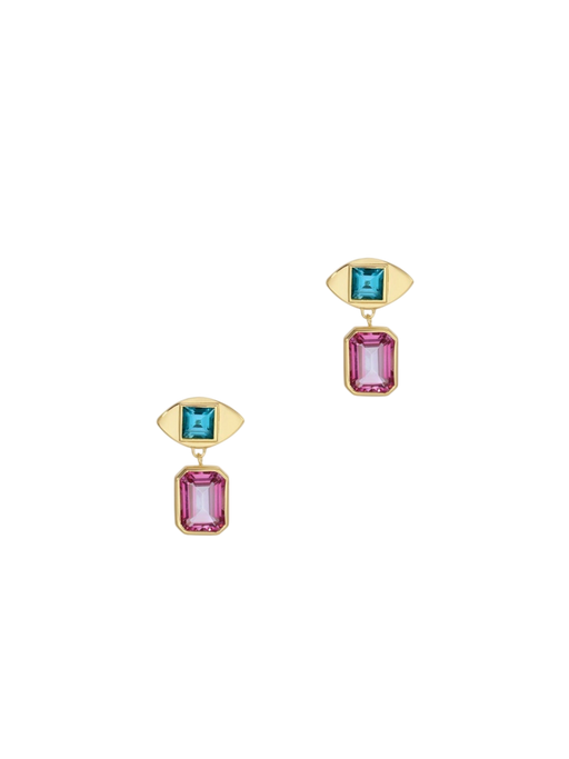 Golden Eye Dangle Earrings With Tourmaline And Topaz photo
