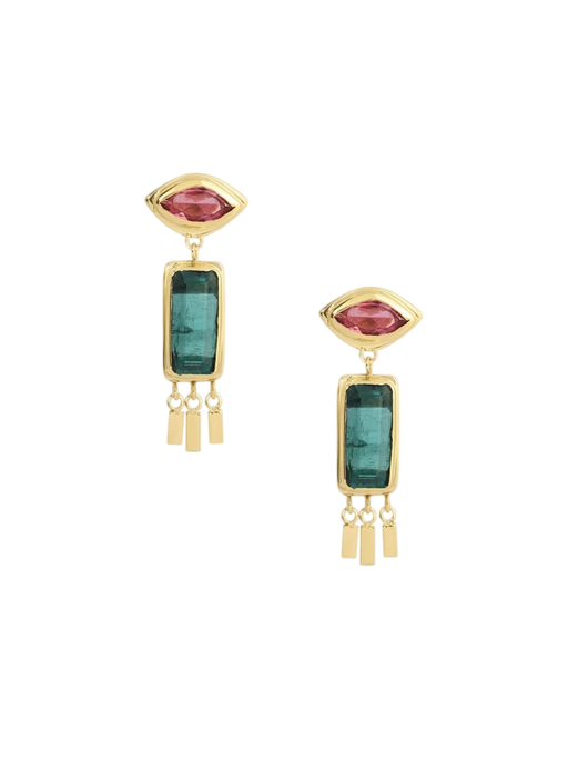 Golden Eye Dangle Earrings With Mixed Tourmaline photo