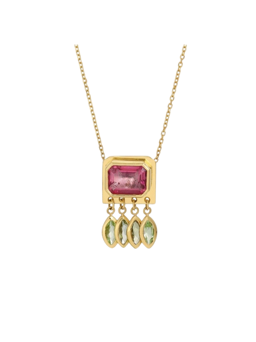 Pink Tourmaline Pendant Charm Necklace in 14K Gold photo