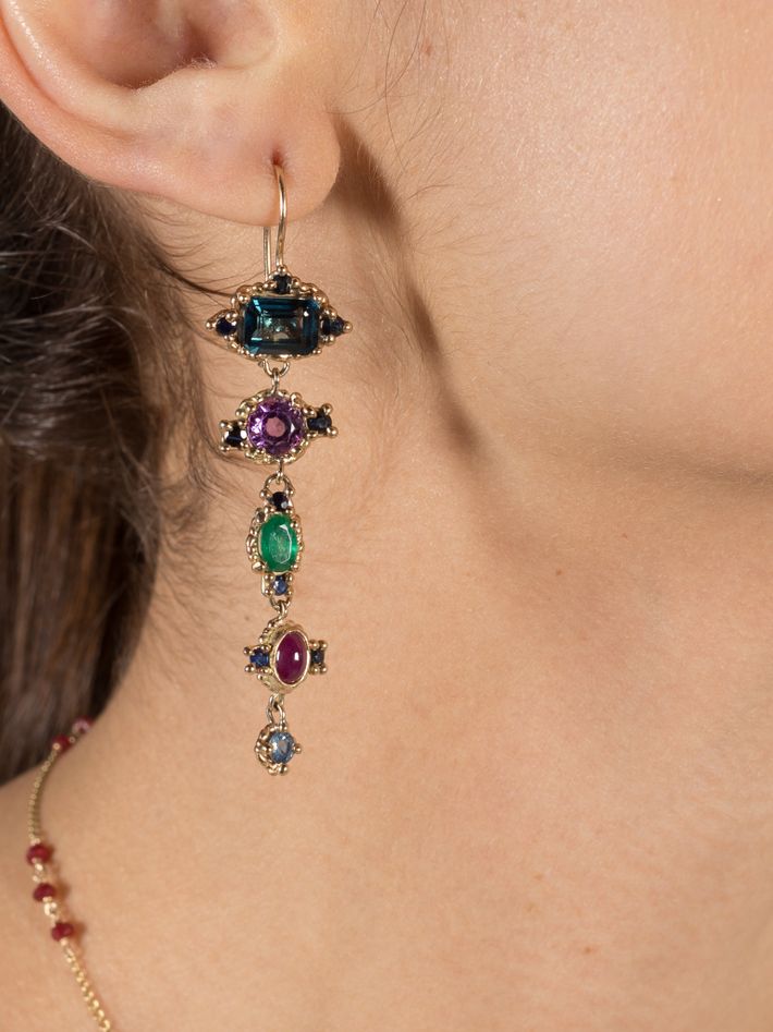 Blue, green & red mega croix drop earrings