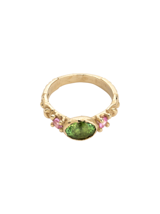 Green & pink carved ring photo