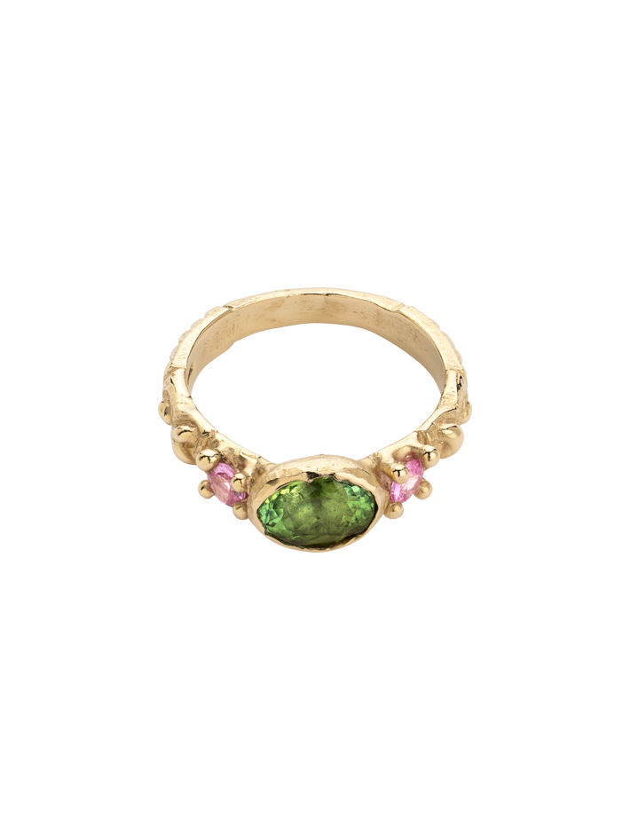 Green & pink carved ring