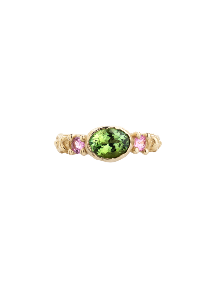 Green & pink carved ring