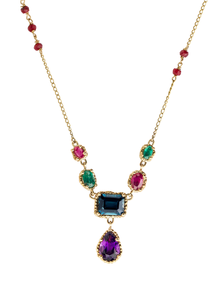 Blue, green & red chandelier necklace