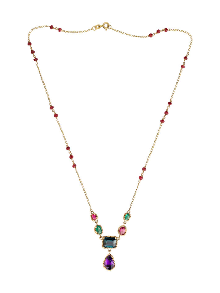 Blue, green & red chandelier necklace