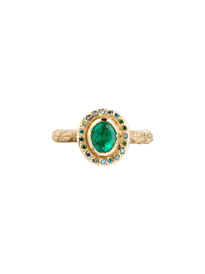 Emerald halo ring