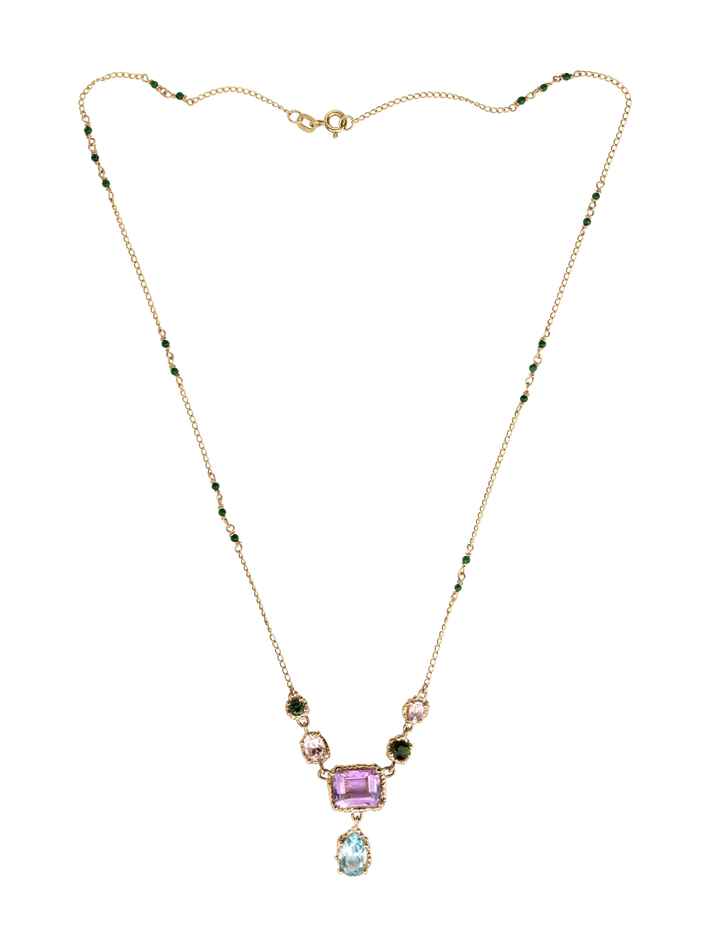 Blue, pink & green chandelier necklace