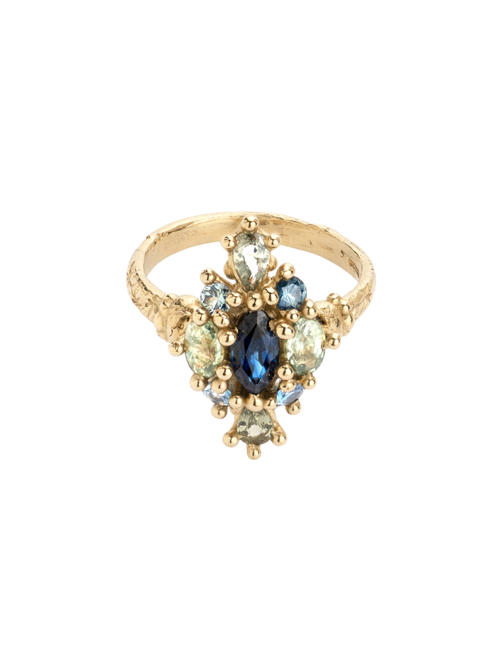 Blue & green navette ring