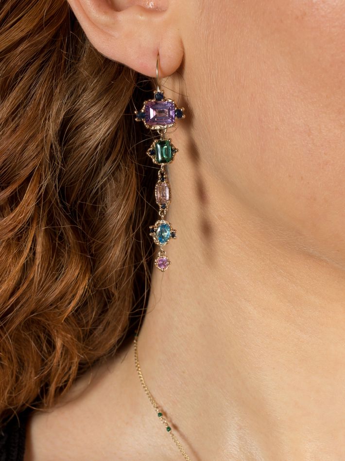 Purple, pink & green mega croix drop earrings
