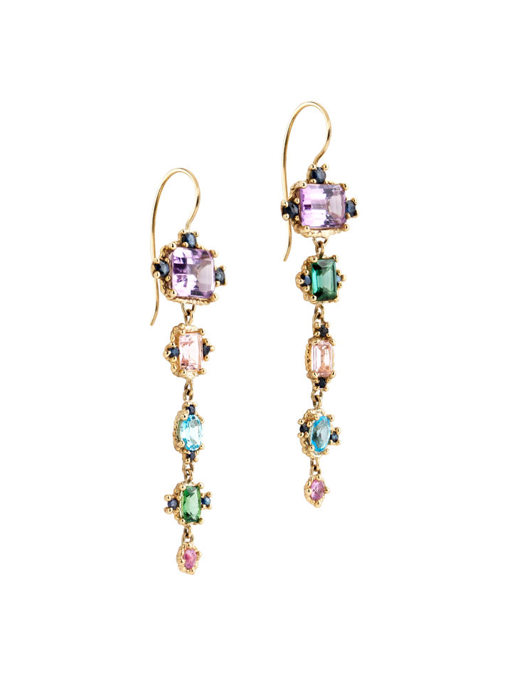 Purple, pink & green mega croix drop earrings