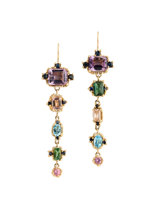 Purple, pink & green mega croix drop earrings photo